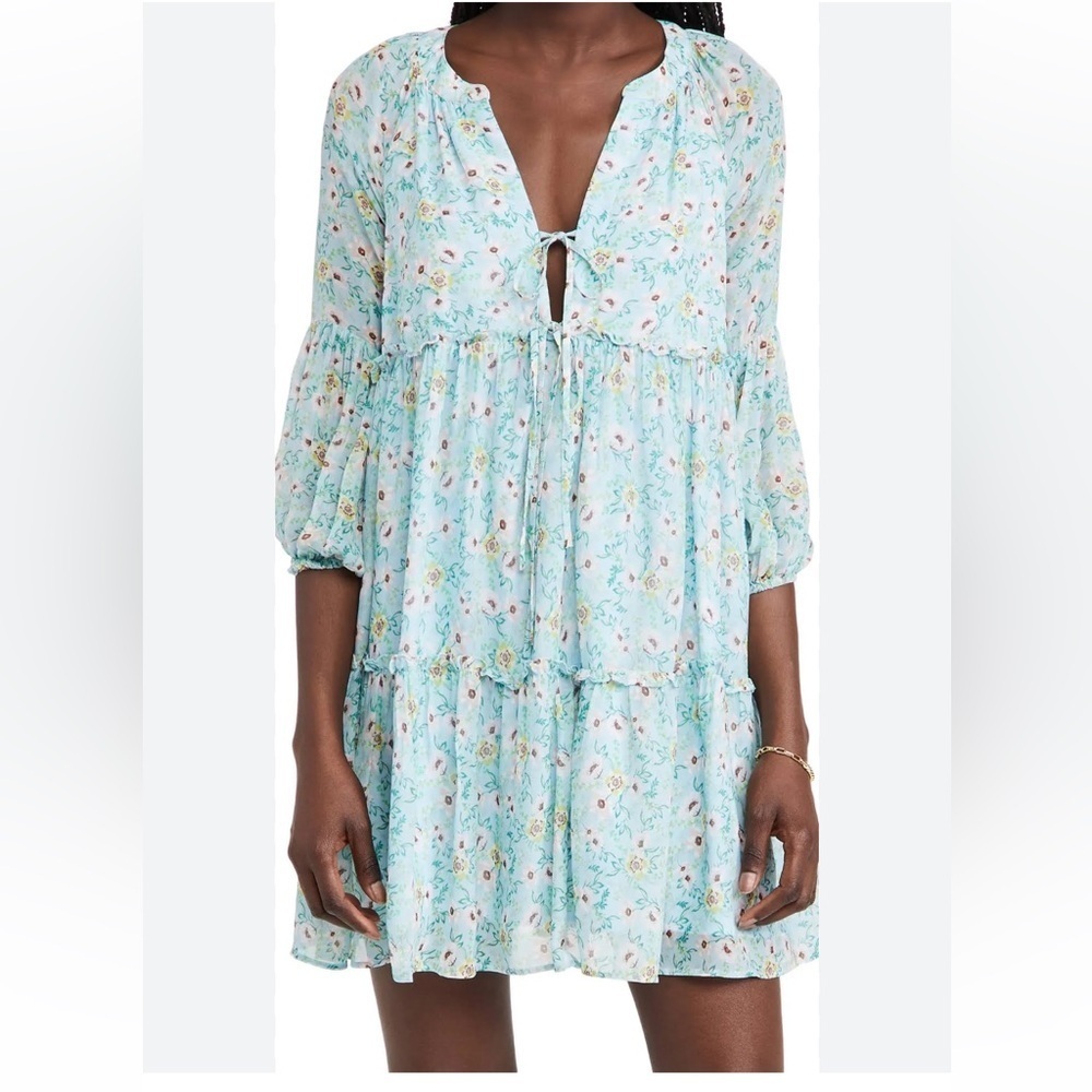 Yumi Kim split neck 3/4 sleeve floral tiered getaway dress size SM new